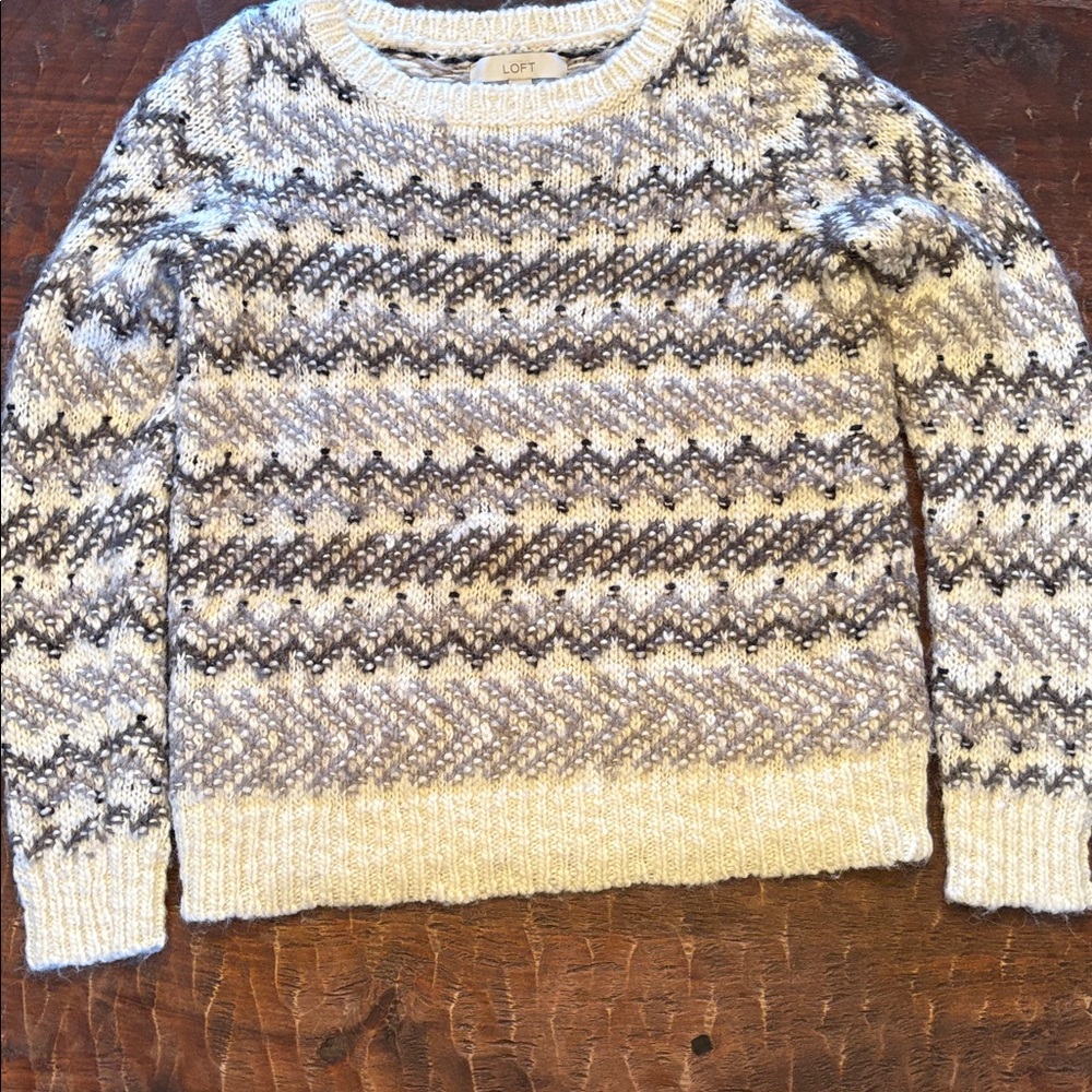 LOFT Ivory and Taupe Knit Sweater